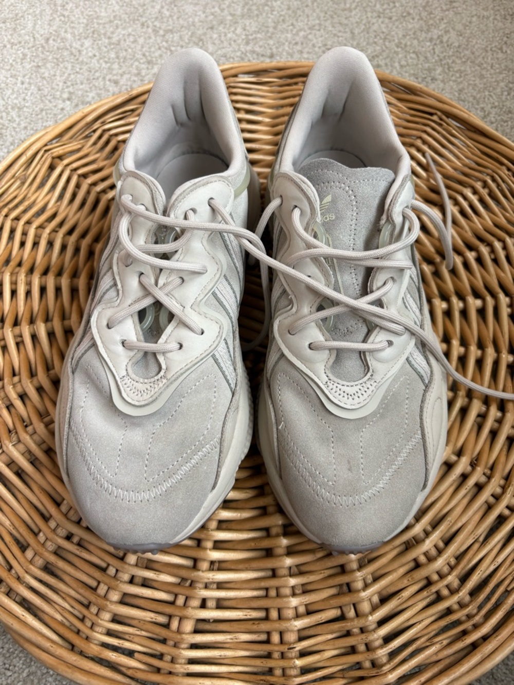 Adidas Cream Neutral Ozweego Unisex Chunky Sneakers in Bliss Knit Women's Size 9 - Picture 14 of 15